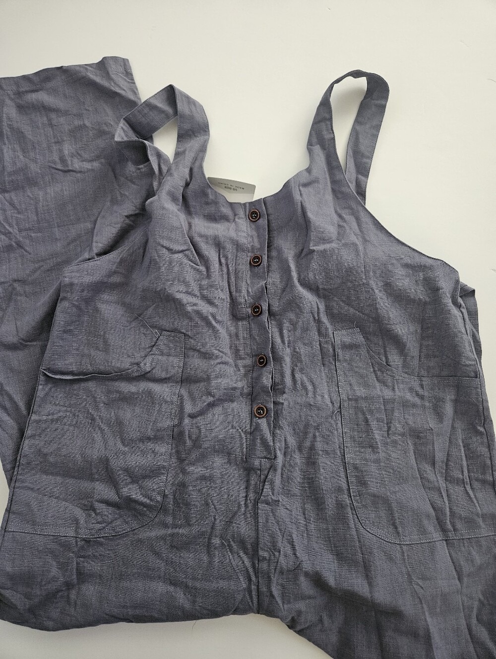 NWT Viral Amazon Free People Inspired Large Linen Overalls Jumpsuit Buttons Blue - Picture 4 of 9